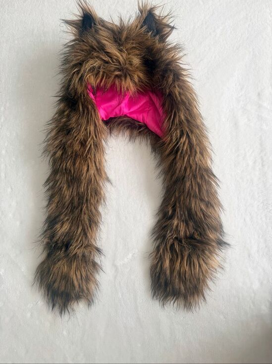 Skaist Taylor Faux Fur Wolf Hat Scarf Pink Lined Animal Ear Hood main image 6